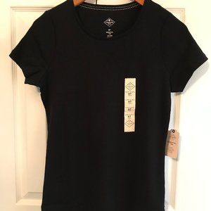 ST. JOHN'S BAY Basic Black Cotton Stretch Short Sleeve Crew Tee Top S TALL NWT